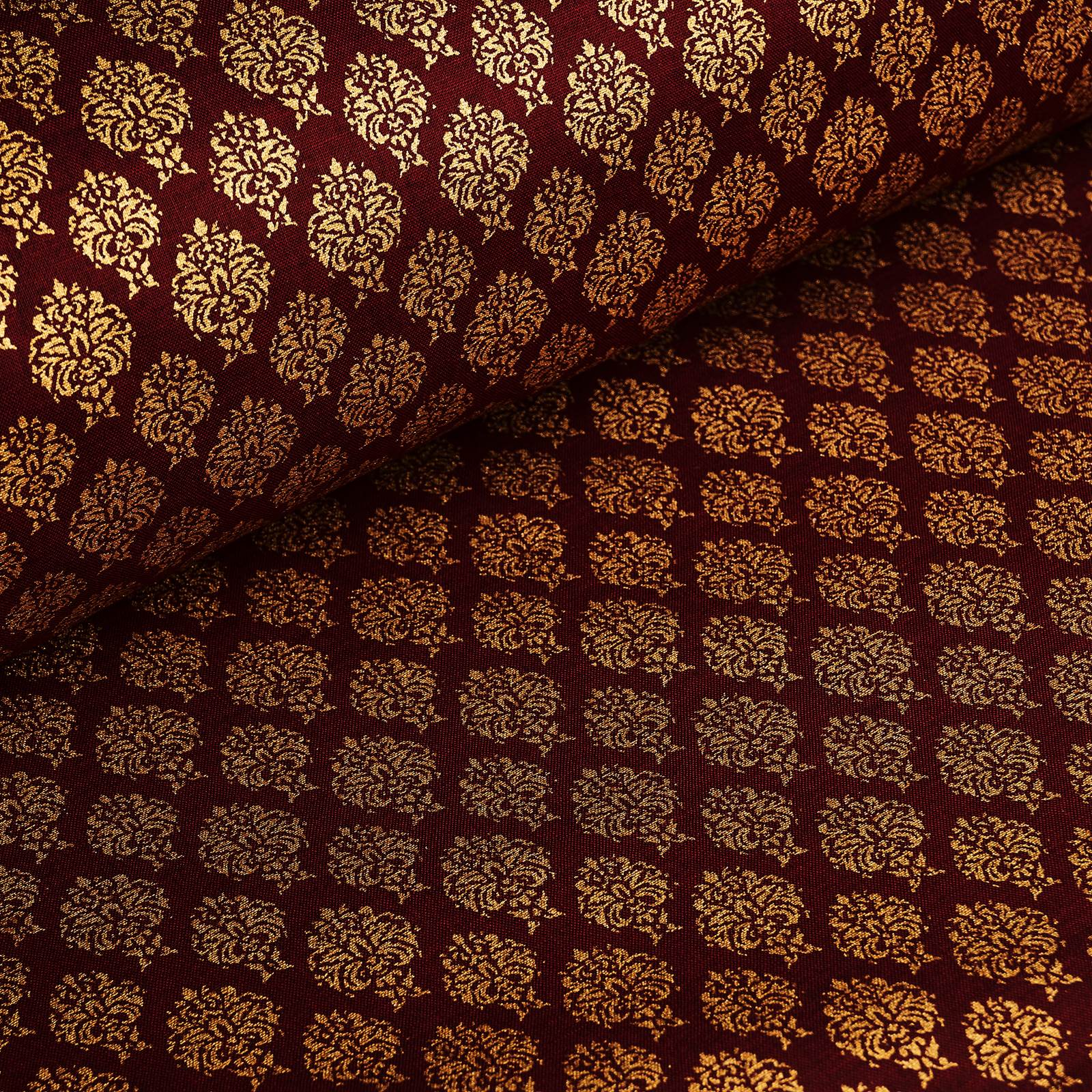 Ornamento - tessuto di cotone con stampa oro – Bordeaux