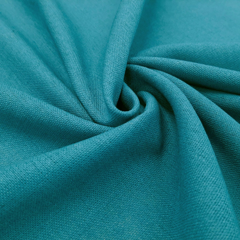 Bella - natural linen cotton fabric - Blue-Petrol