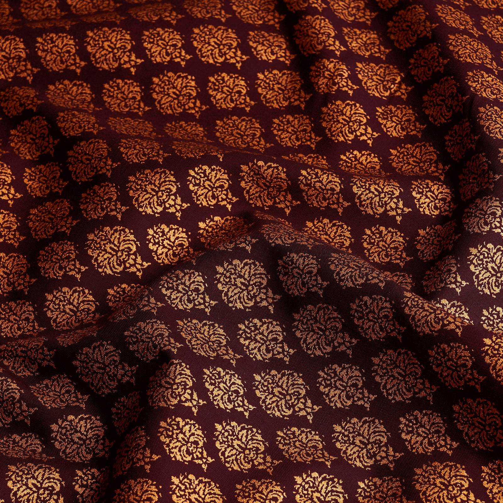 Ornamento - tessuto di cotone con stampa oro – Bordeaux