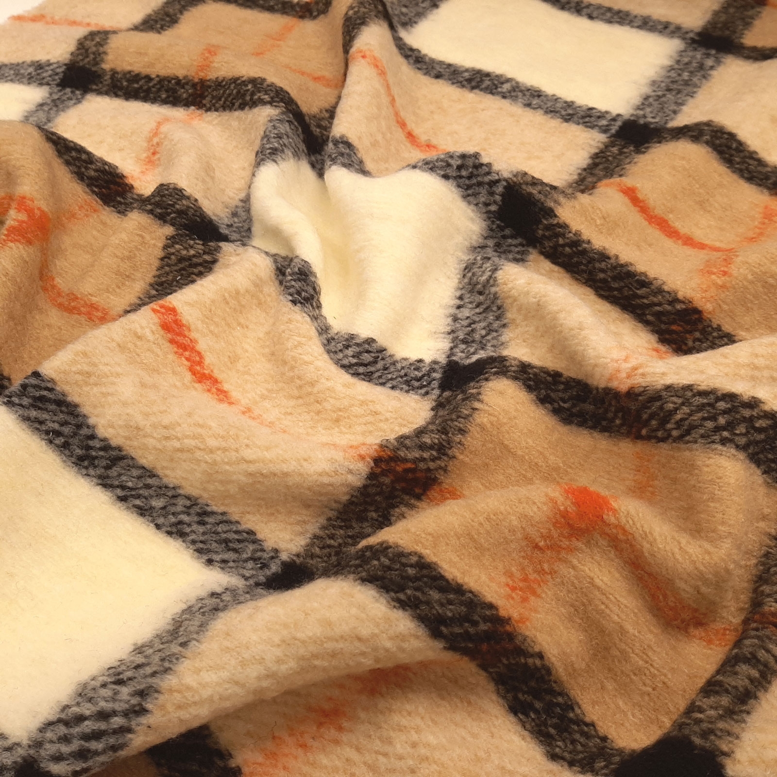 Cuno - Oeko-Tex® wool fabric with check - Caramel