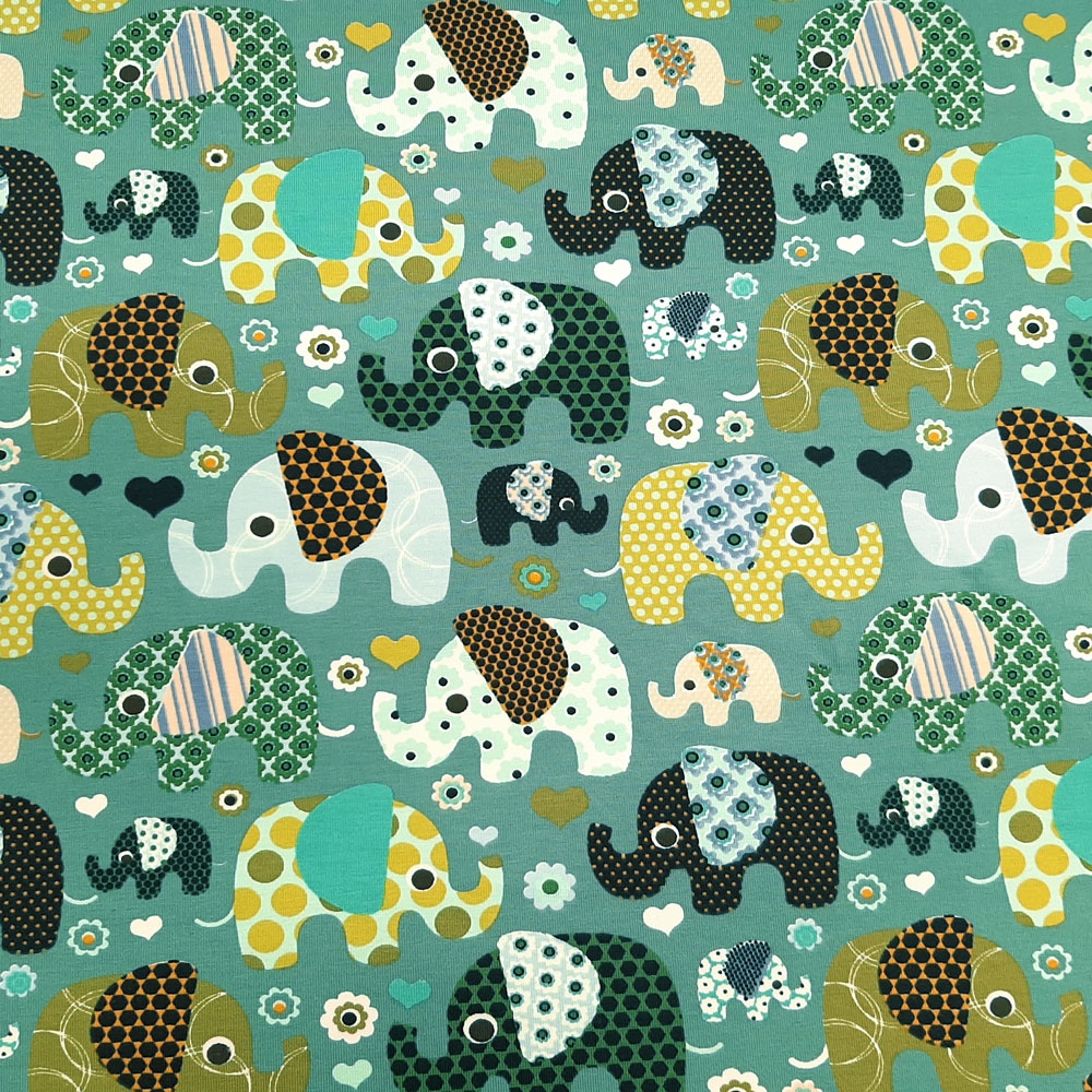 Elephant Cotton Jersey Fabric - Green