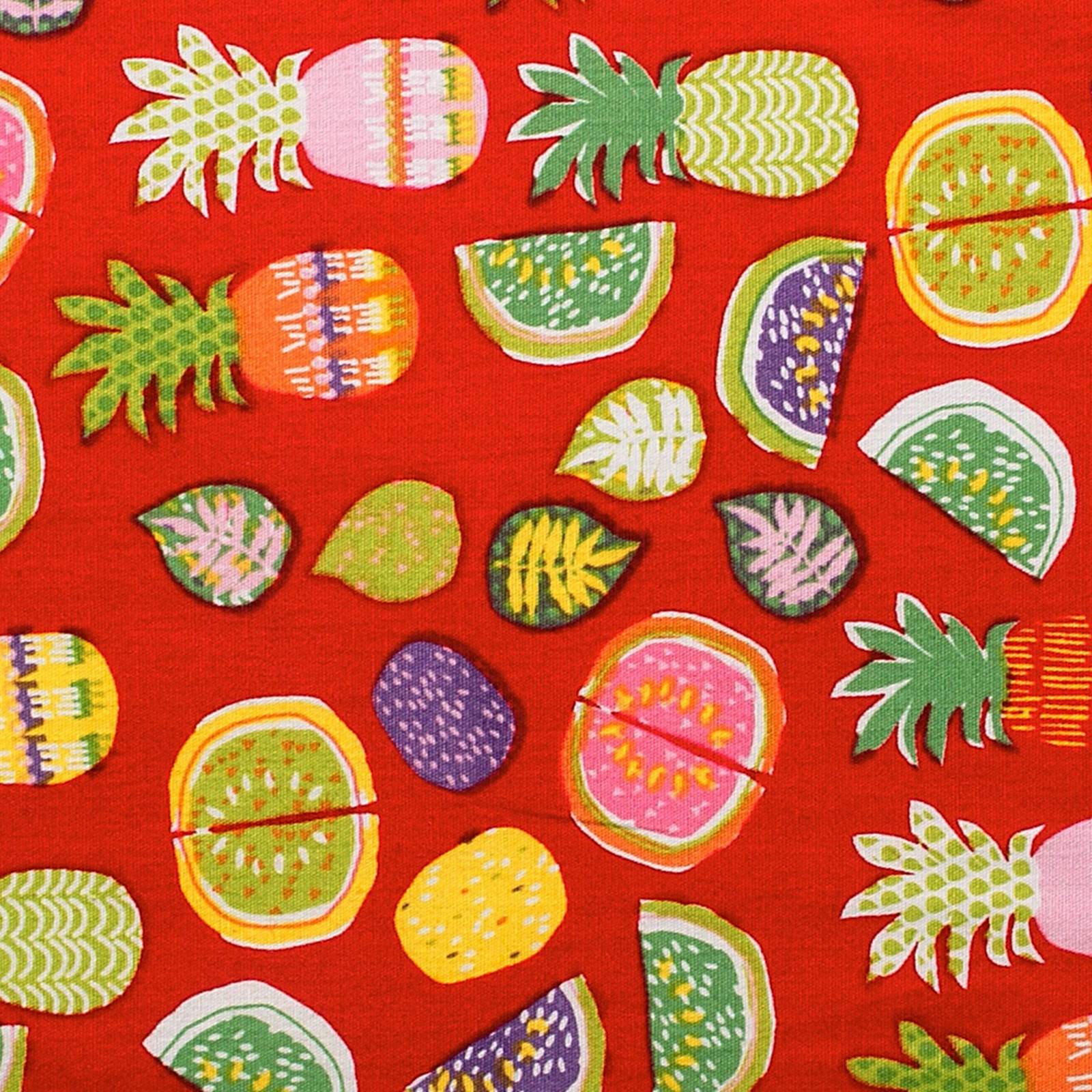 Exótico - Tecido de algodão com desenho de frutas – vermelho