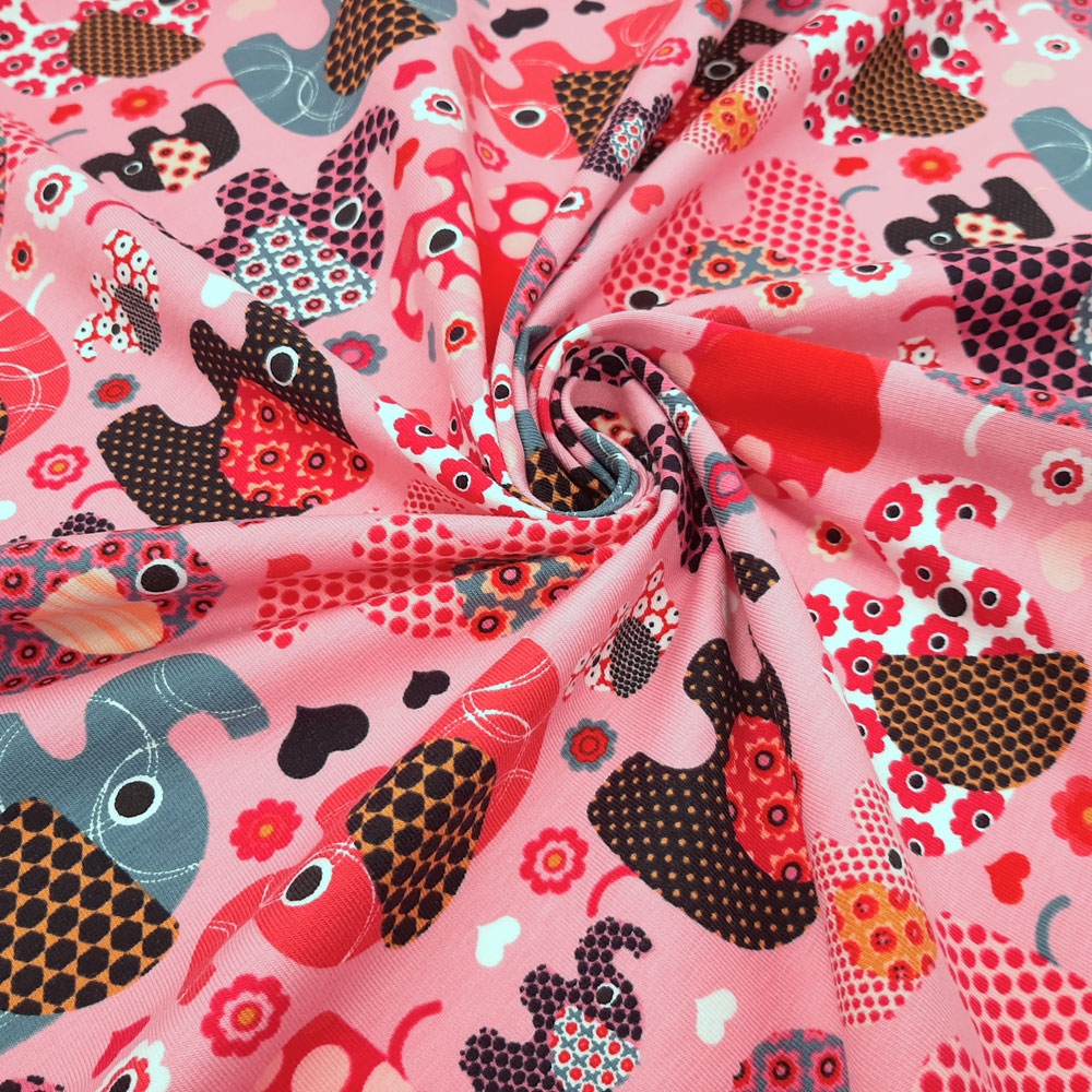 Elephant Cotton Jersey Fabric - Rose